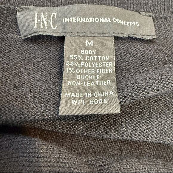 NWT INC Black Fringe Shawl Drape Front Top Long Sleeve Shoulder Buckle - Picture 11 of 16